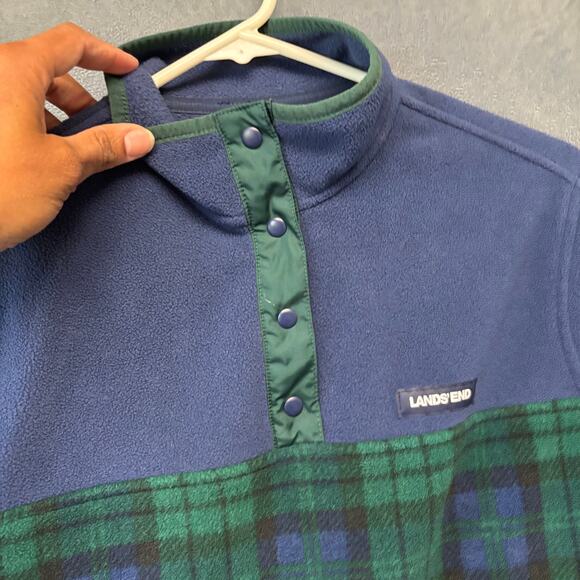 Lands End 3/4 Button Up Fleece Sweatshirt Plaid Kids Medium 10-12 Two Tone Cozy - Picture 11 of 13